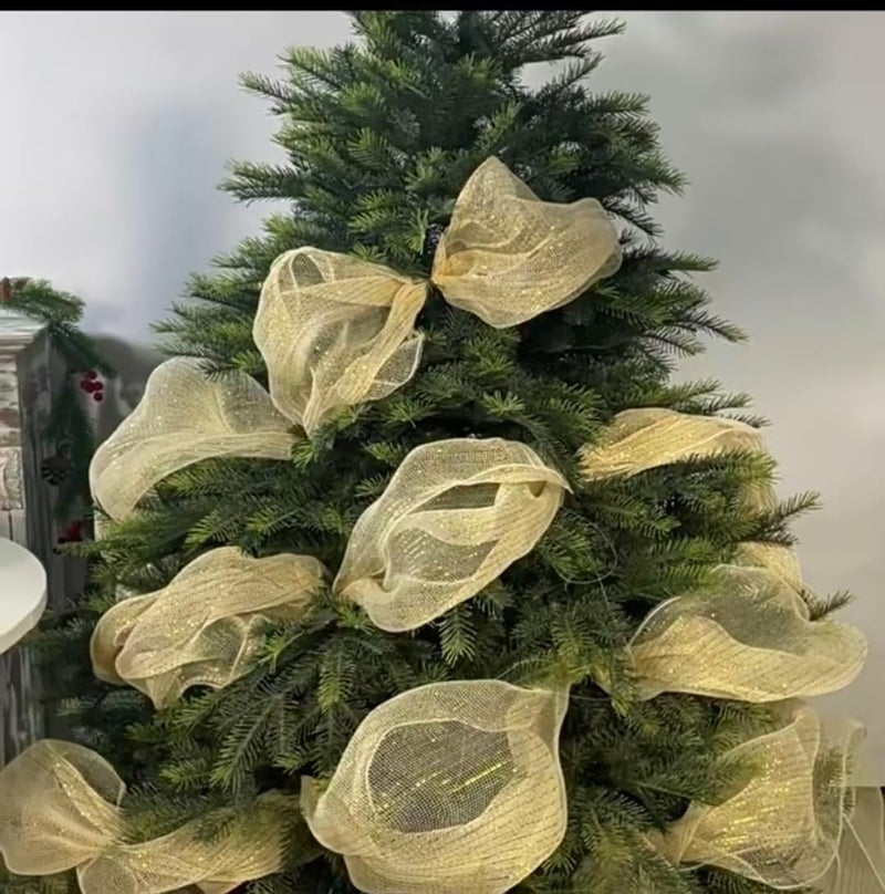 BEST ONE Gold Metallic Mesh Ribbon 10 Inch Wide for Christmas Wreath Supplies, Tree Decoration, Garland and Bows - Decorative Deco Mesh with Metallic Foil - Image 5